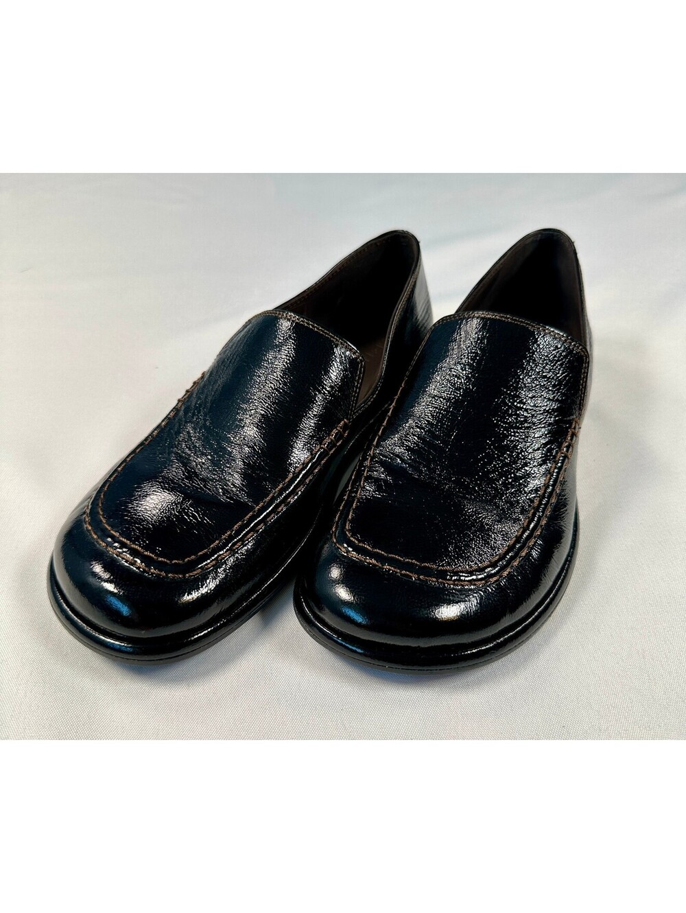 ME+EM Black Crinkled Patent Leather Travel Loafers Made in Spain Size 38 US 7.5